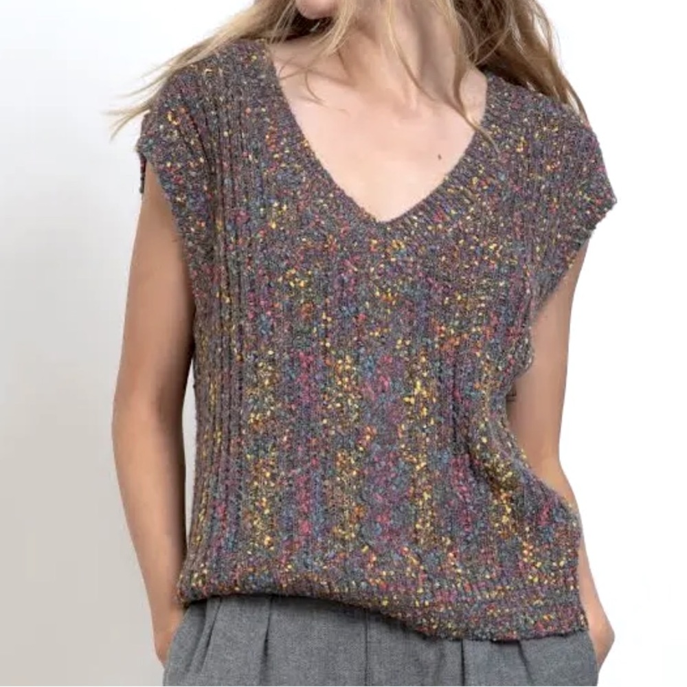 Revolve Hello Nite Oversized Sweater Vest Gray With Multicolor Speckles Medium